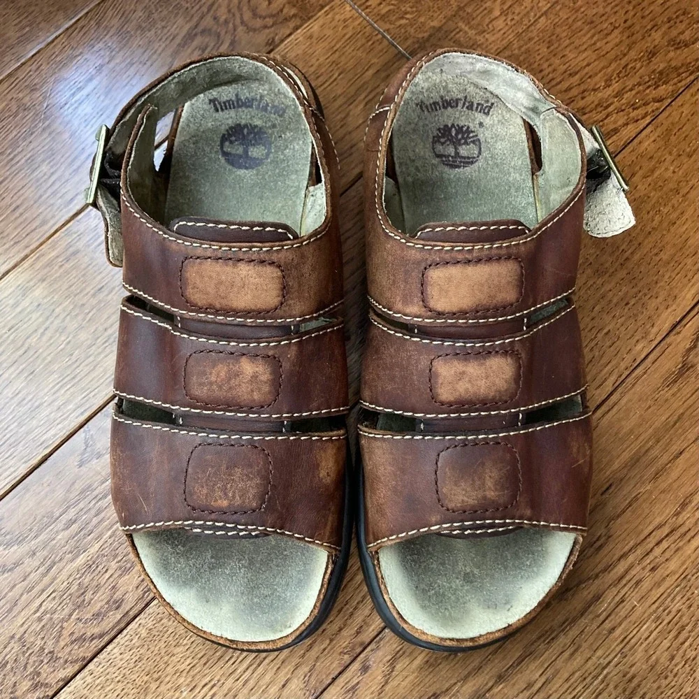 Timberland Brown Leather Adjustable Buckle Heel Strap Sandals Mens 10 4826